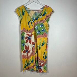 VTG Jams World Aloha Lei Floral Dress Sz L Tropical V-Neck 50 Years Luau Resort